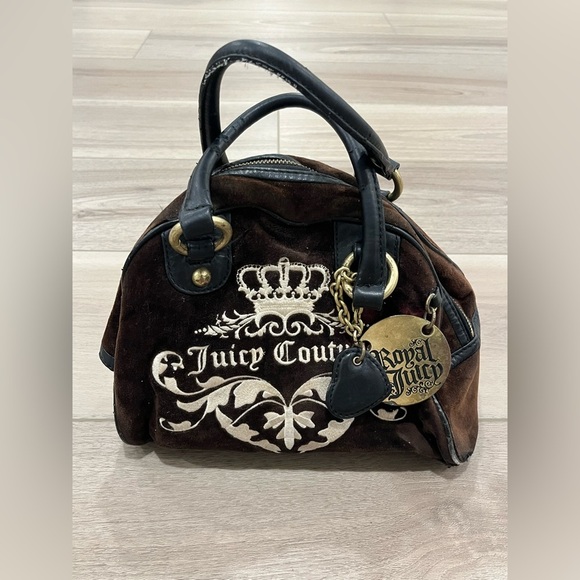 Juicy Couture (Royal Juicy) Dark Brown Velour Handbag with Embroidered Logo Y2K - Picture 1 of 8